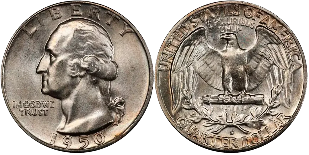 obverse and reverse of the 1950-D 25C Unopened Mint-Sealed Roll